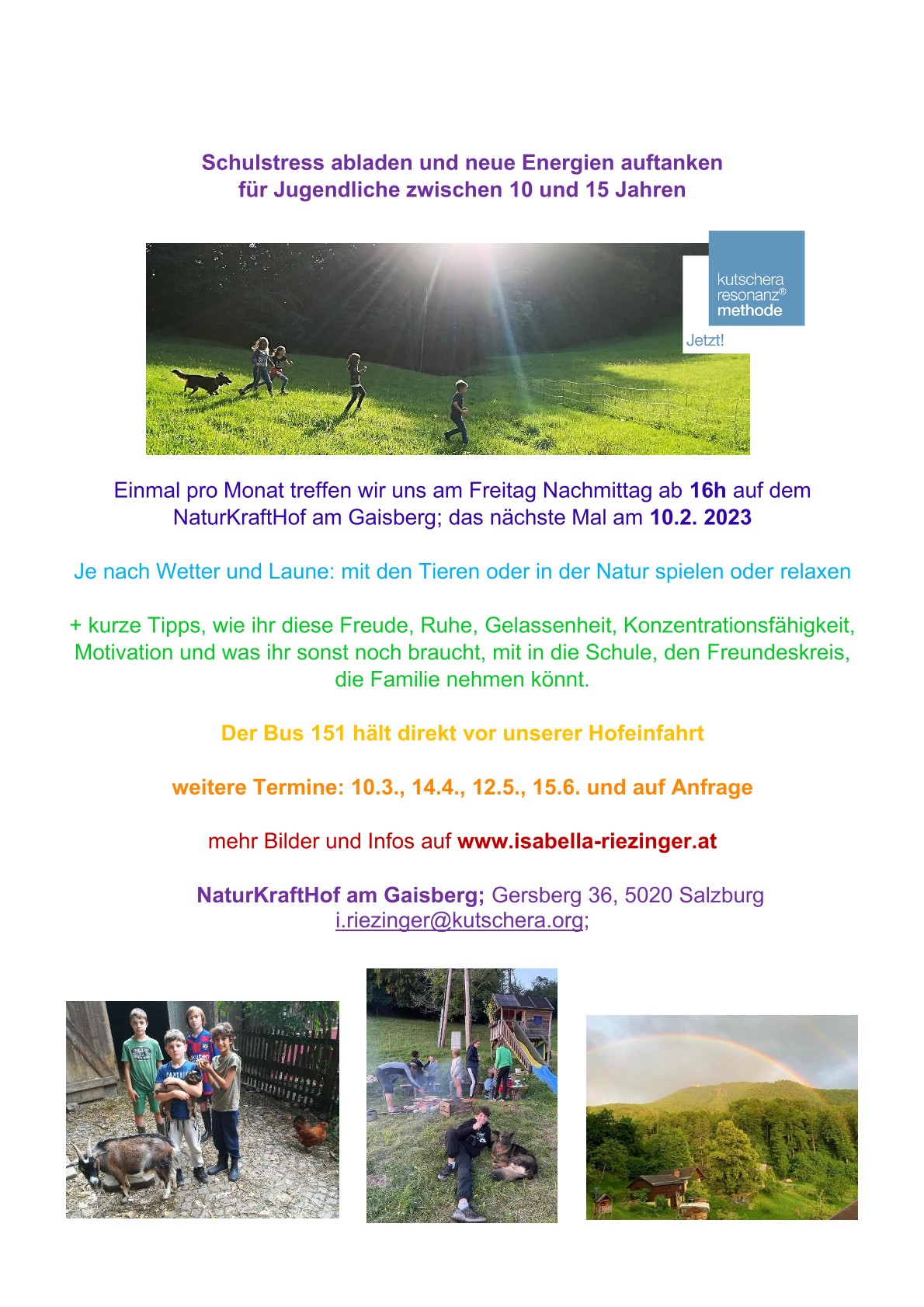 Ankündigungsschreiben für eine Kindergruppe 10-15 Jahre